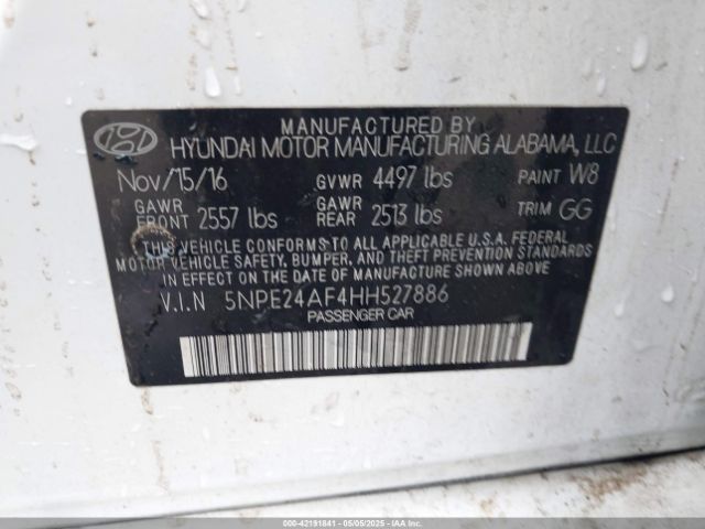 5NPE24AF4HH527886 Hyundai Sonata
