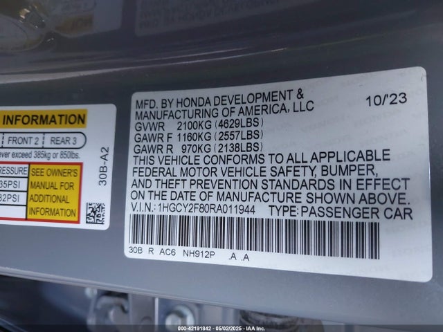 1HGCY2F80RA011944 Honda lfc5