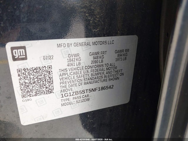 1G1ZB5ST5NF186542 Chevrolet lfv - direct injection, variable valve timing, gen 1 gmna