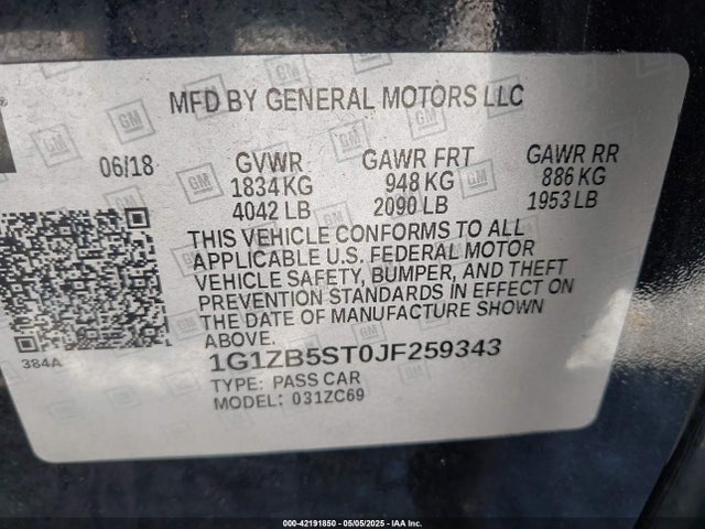 1G1ZB5ST0JF259343 Chevrolet Malibu 1ls