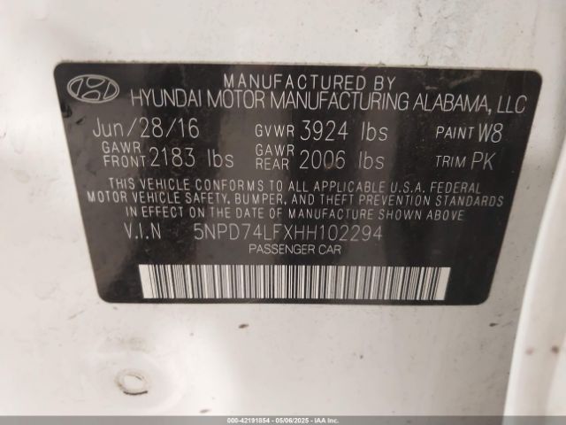5NPD74LFXHH102294 Hyundai ELANTRA SE