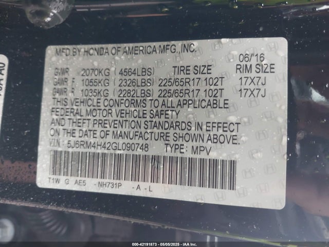 Honda k24w9 2016 5J6RM4H42GL090748 Image 9