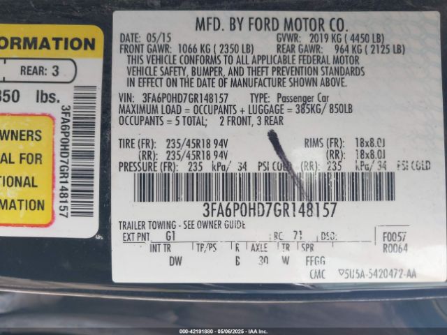 3FA6P0HD7GR148157 Ford FUSION SE