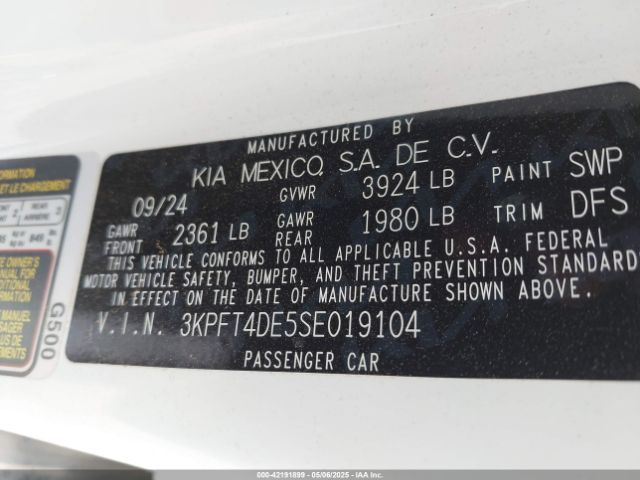 3KPFT4DE5SE019104 KIA K4 Lxs