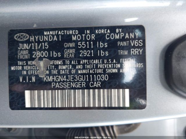 KMHGN4JE3GU111030 Hyundai Genesis 3.8