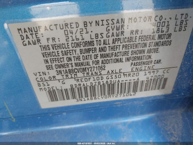 3N1AB8CV0MY271062 Nissan Sentra Sv Xtronic Cvt