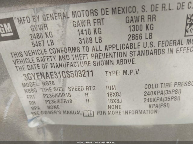 2012 CADILLAC SRX 3GYFNAE31CS503211 Photo 8