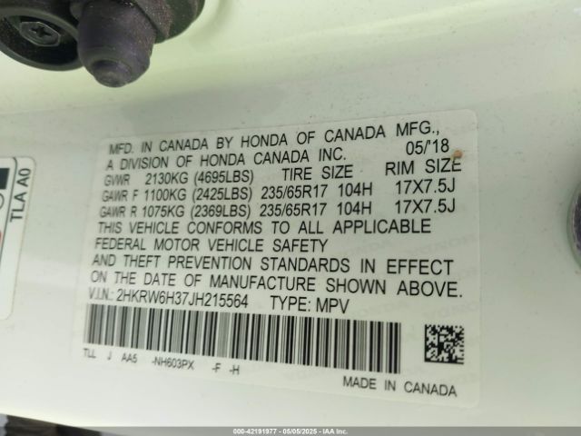 2HKRW6H37JH215564 Honda CR-V LX