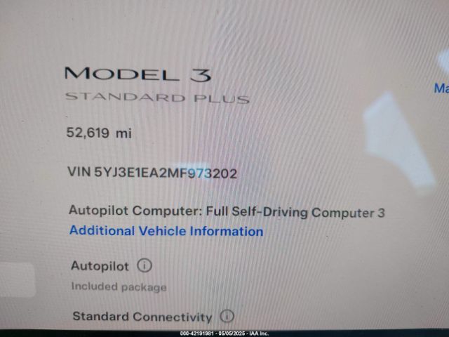 5YJ3E1EA2MF973202 Tesla Model 3 Standard Range Plus Rear-wheel Drive