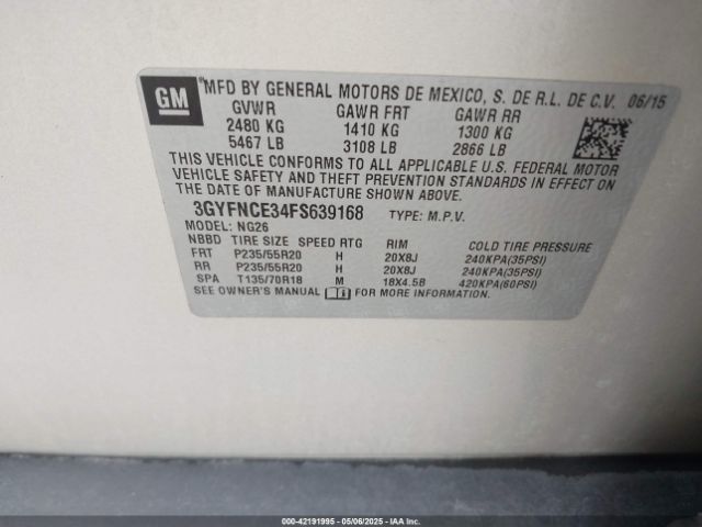 2015 CADILLAC SRX 3GYFNCE34FS639168 Photo 8