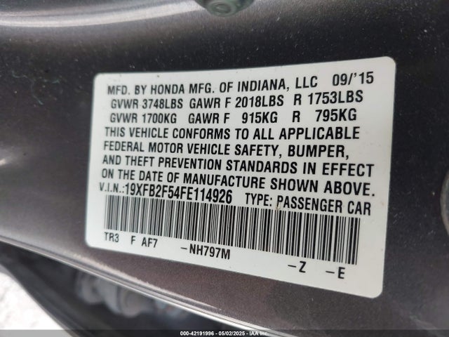 Honda Civic Lx 2015 19XFB2F54FE114926 Image 9