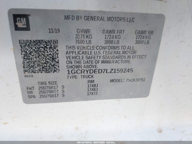 1GCRYDED7LZ159245 Chevrolet Silverado 1500 4wd Double Cab Standard Bed Lt
