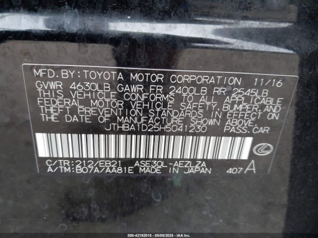 2017 LEXUS IS 200T JTHBA1D25H5041230 Photo 8