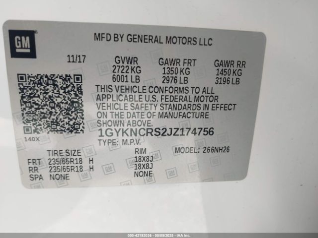 1GYKNCRS2JZ174756 Cadillac XT5 LUXURY