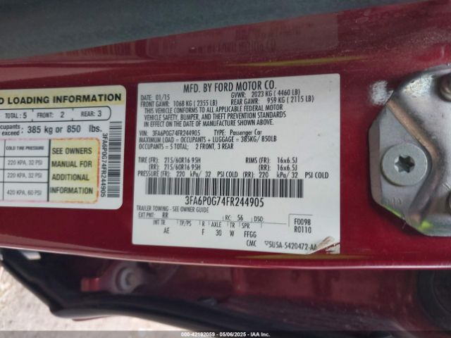 3FA6P0G74FR244905 Ford FUSION S