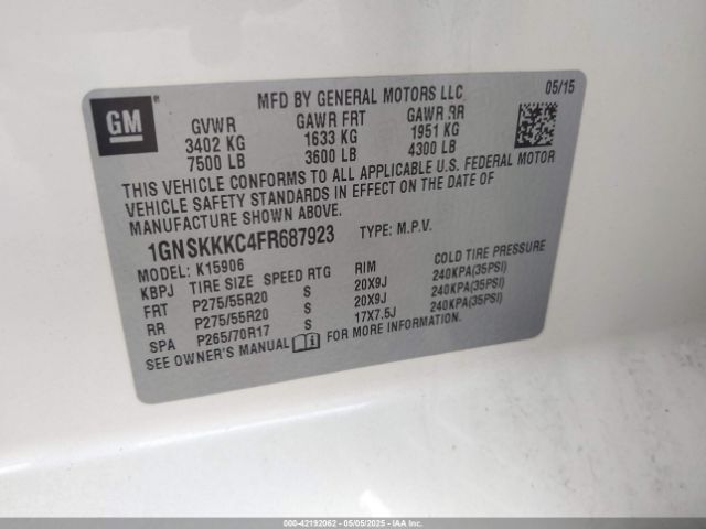 1GNSKKKC4FR687923 Chevrolet Suburban 1500 Ltz