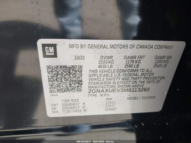 2021 CHEVROLET EQUINOX 2GNAXUEV3M6113263 Photo 8