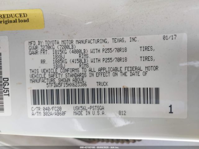 5TFDW5F15HX623386 Toyota Tundra Sr5 5.7l V8