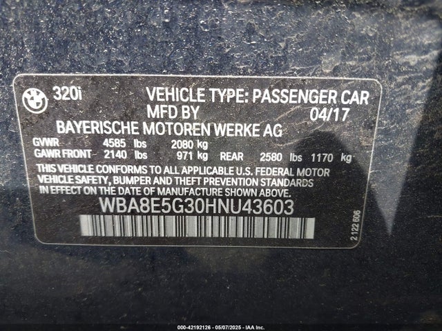 WBA8E5G30HNU43603 BMW 320i Xdrive
