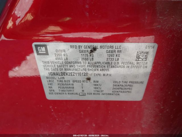 1GNALDEK2EZ116128 Chevrolet Equinox Ltz