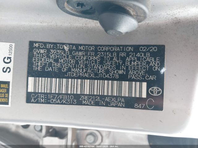JTDEPRAEXLJ104378 Toyota 2zr-fae