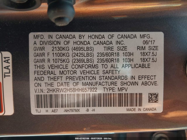 2HKRW2H58HH657922 Honda CR-V EX