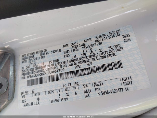 1FMCU0GXXGUA64789 Ford ESCAPE SE