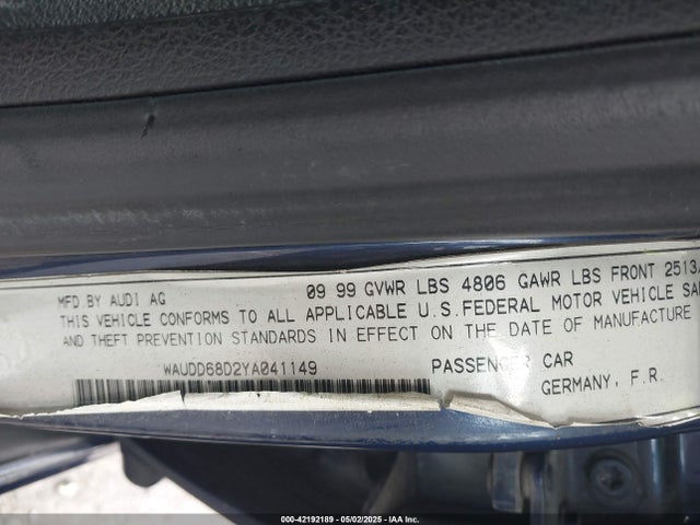 2000 AUDI S4 WAUDD68D2YA041149 Photo 8