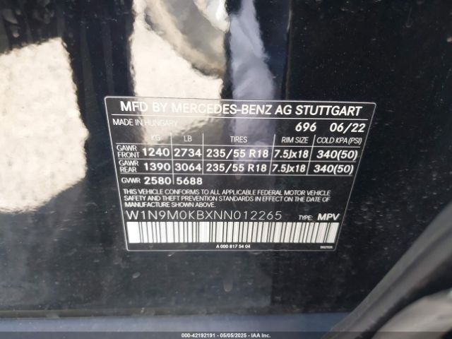 W1N9M0KBXNN012265 Mercedes-Benz Eqb 300 Suv 4matic