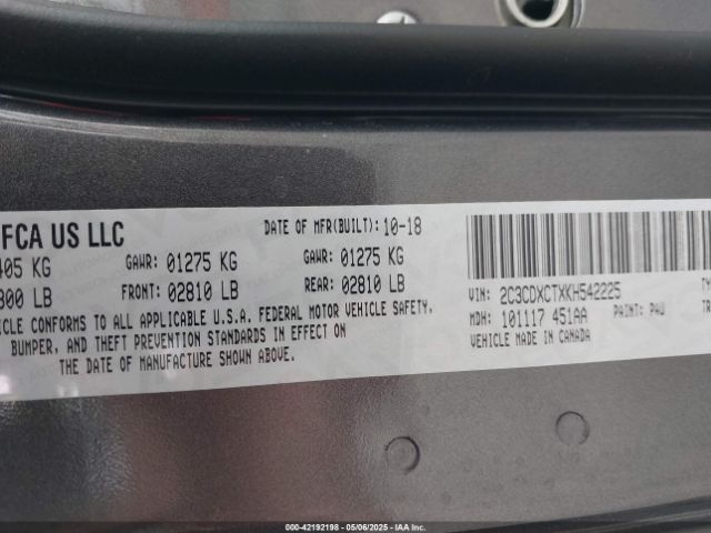 2C3CDXCTXKH542225 Dodge Charger R/t Rwd