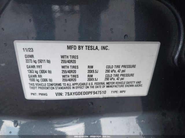 2023 TESLA MODEL Y 7SAYGDED0PF947510 Photo 8
