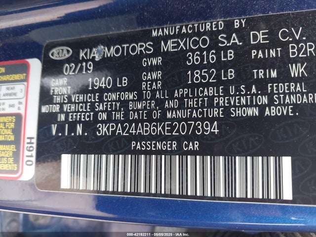 3KPA24AB6KE207394 KIA RIO S