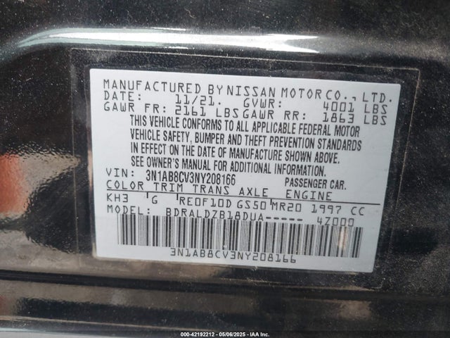 3N1AB8CV3NY208166 Nissan Sentra Sv Xtronic Cvt