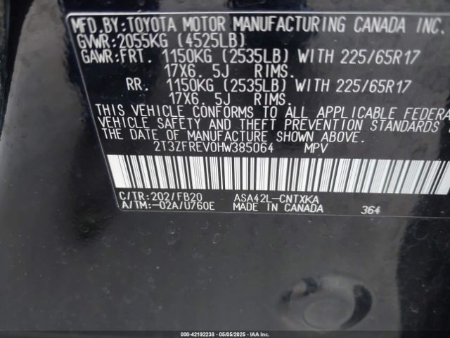 2T3ZFREV0HW385064 Toyota RAV4 LE