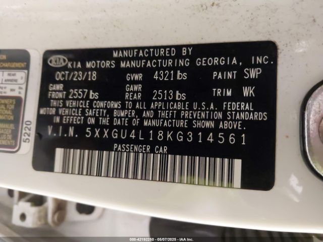 5XXGU4L18KG314561 KIA OPTIMA EX
