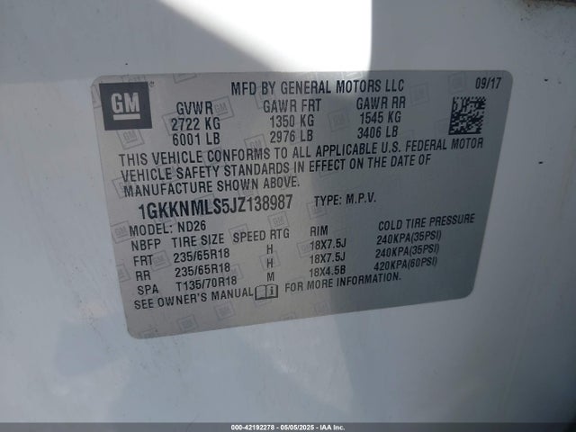 1GKKNMLS5JZ138987 GMC Acadia Slt-1