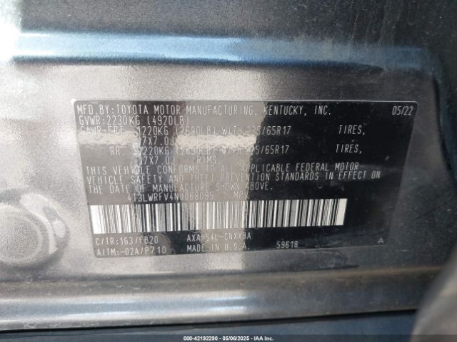 4T3LWRFV4NU068095 Toyota Rav4 Hybrid Le
