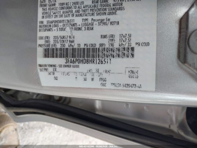 3FA6P0HD8HR126511 Ford FUSION SE
