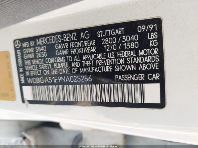 1992 MERCEDES-BENZ 500 WDBGA51E9NA025286 Photo 8
