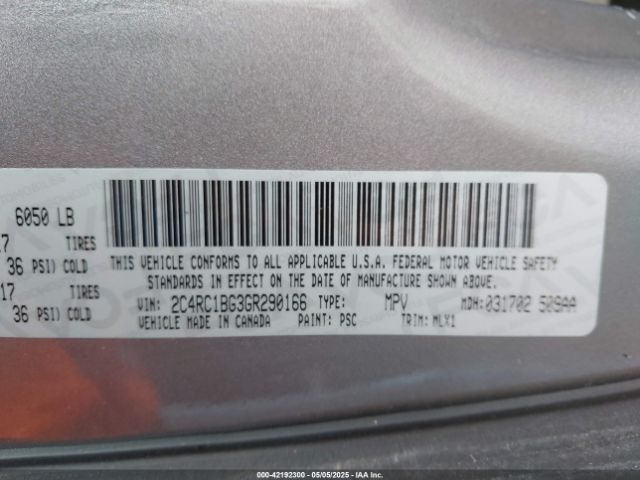 2C4RC1BG3GR290166 Chrysler 2016