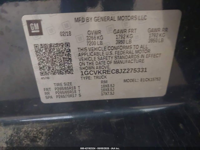 1GCVKREC8JZ275331 Chevrolet Silverado 1500 1lt