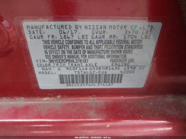3N1CE2CP6HL376187 Nissan Versa Note Sr