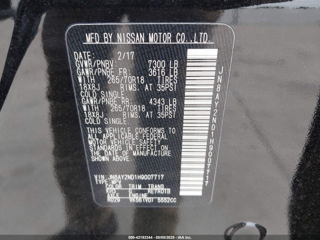 JN8AY2ND1H9007717 Nissan 2017