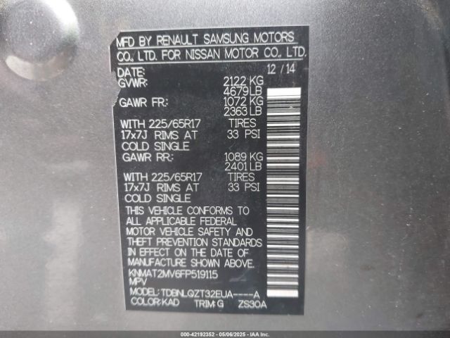 KNMAT2MV6FP519115 Nissan ROGUE SV