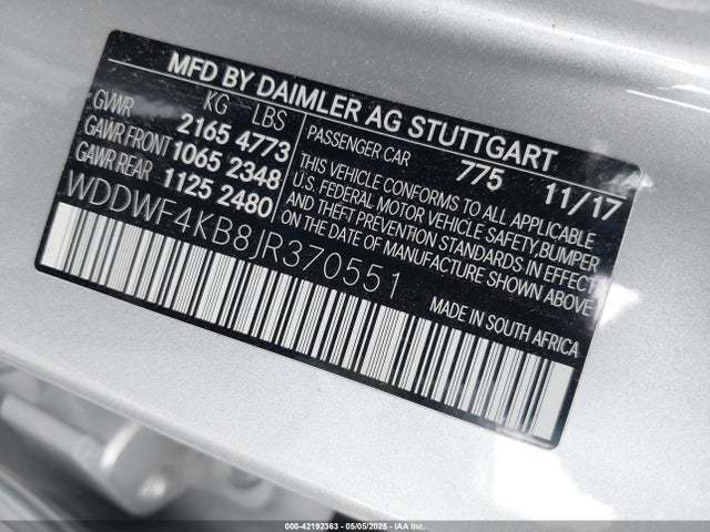 WDDWF4KB8JR370551 Mercedes-Benz m274