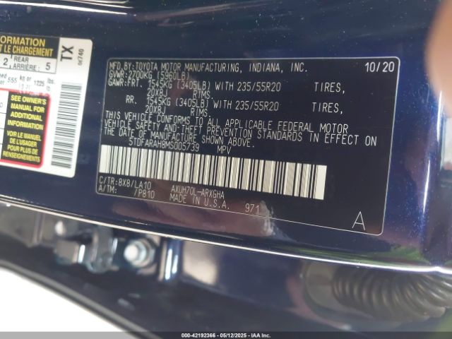 5TDFARAH8MS005739 Toyota Highlander Hybrid Platinum