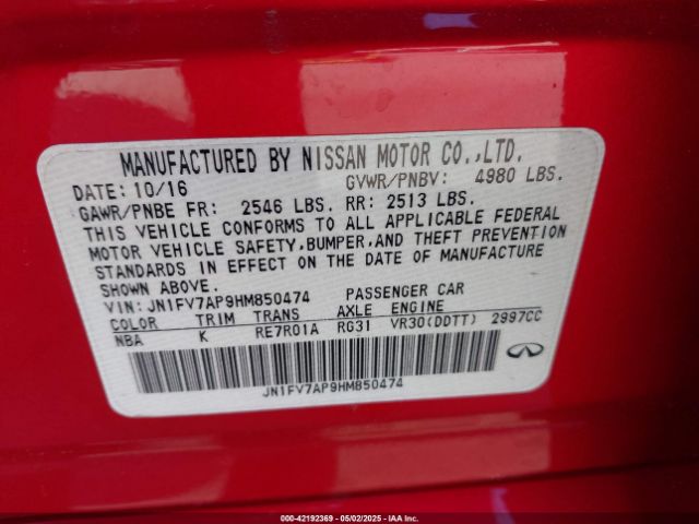 JN1FV7AP9HM850474 Infiniti Q50 3.0t Red Sport 400