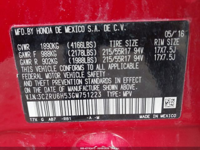 3CZRU6H53GM751223 Honda HR-V EX