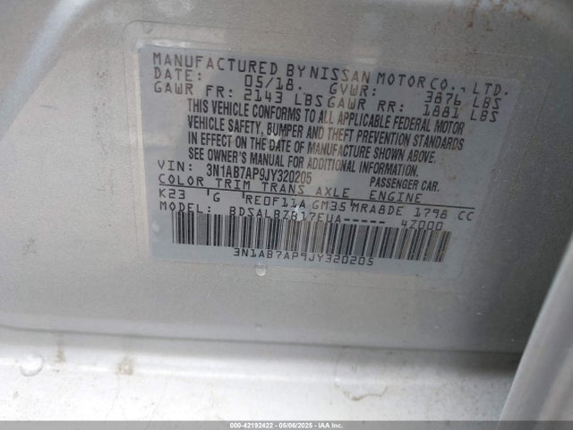 3N1AB7AP9JY320205 Nissan SENTRA S