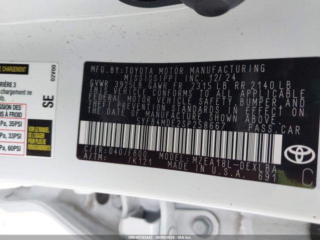 5YFB4MDE2SP258667 Toyota m20a-fks
